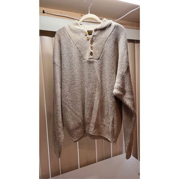 EDDIE BAUER MENS CABLE KNIT SWEATER BROWN BEIGE SIZE XL - Picture 1 of 8